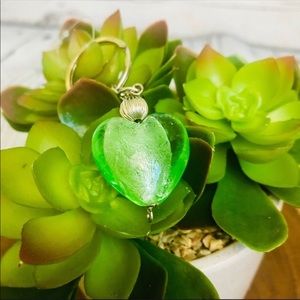 Murano glass heart keychain green NEW